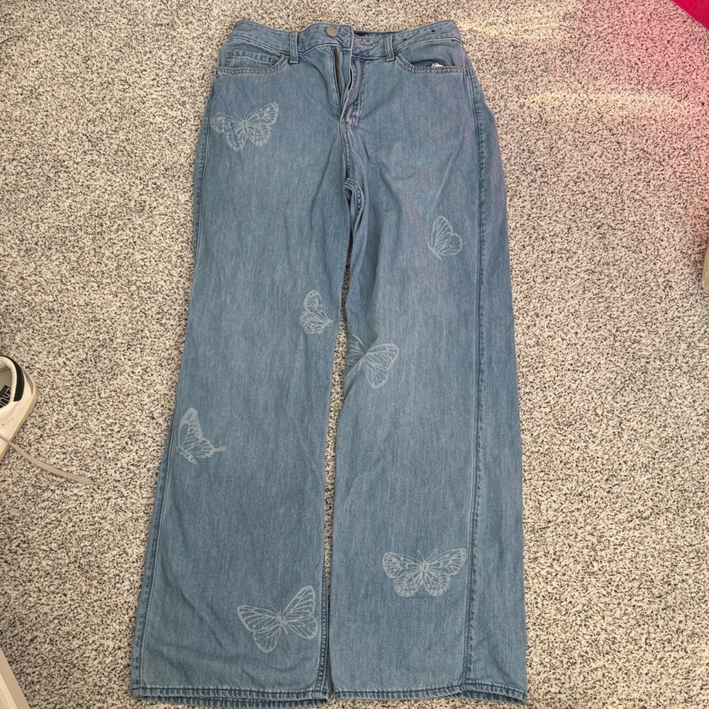 Hollister Light Blue Wide Leg Butterfly Jeans